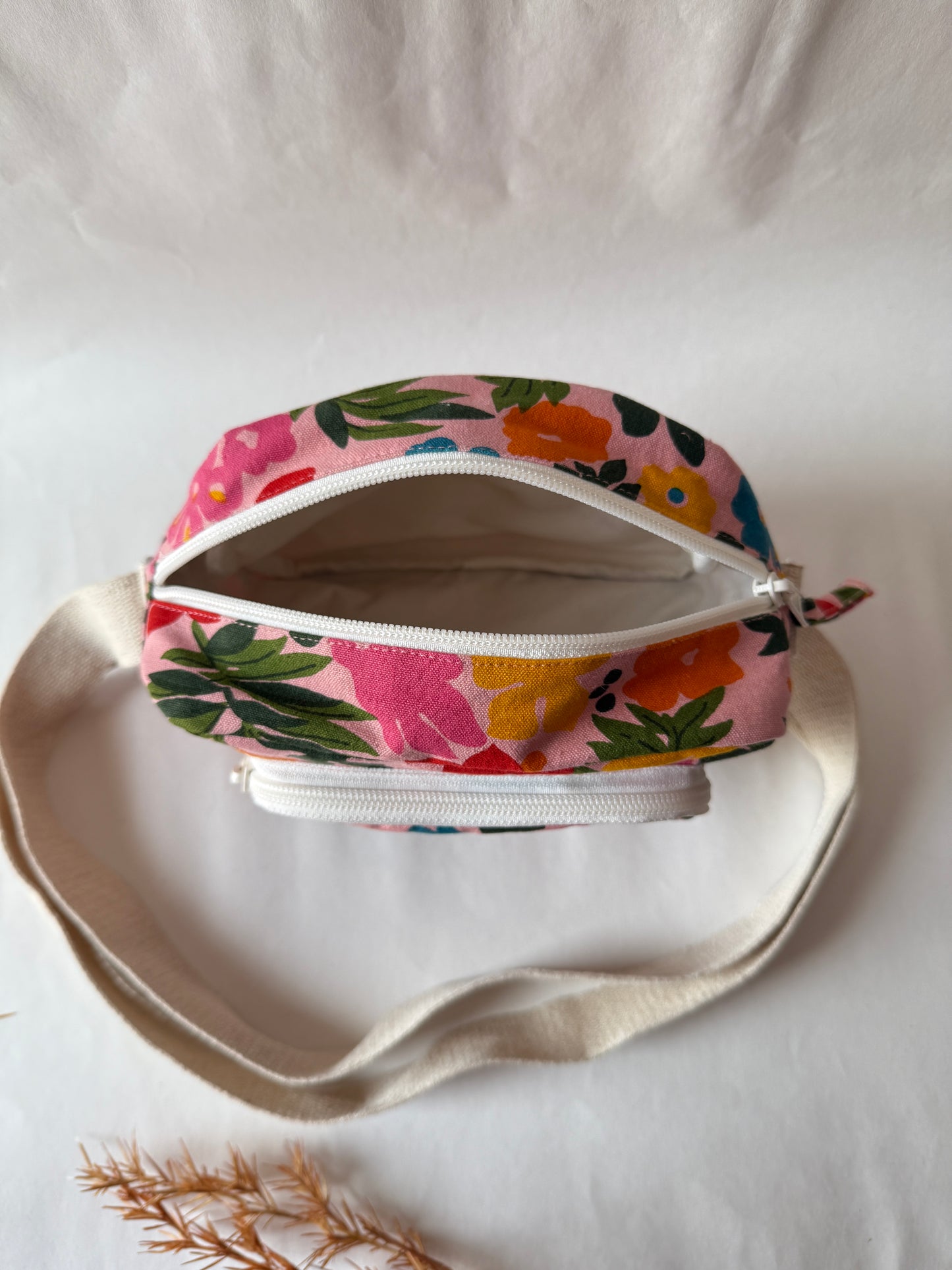 Tropical Blush Bloom Cotton Canvas Multi-pocket Crossbody Sling – Travel Light, Stay Stylish