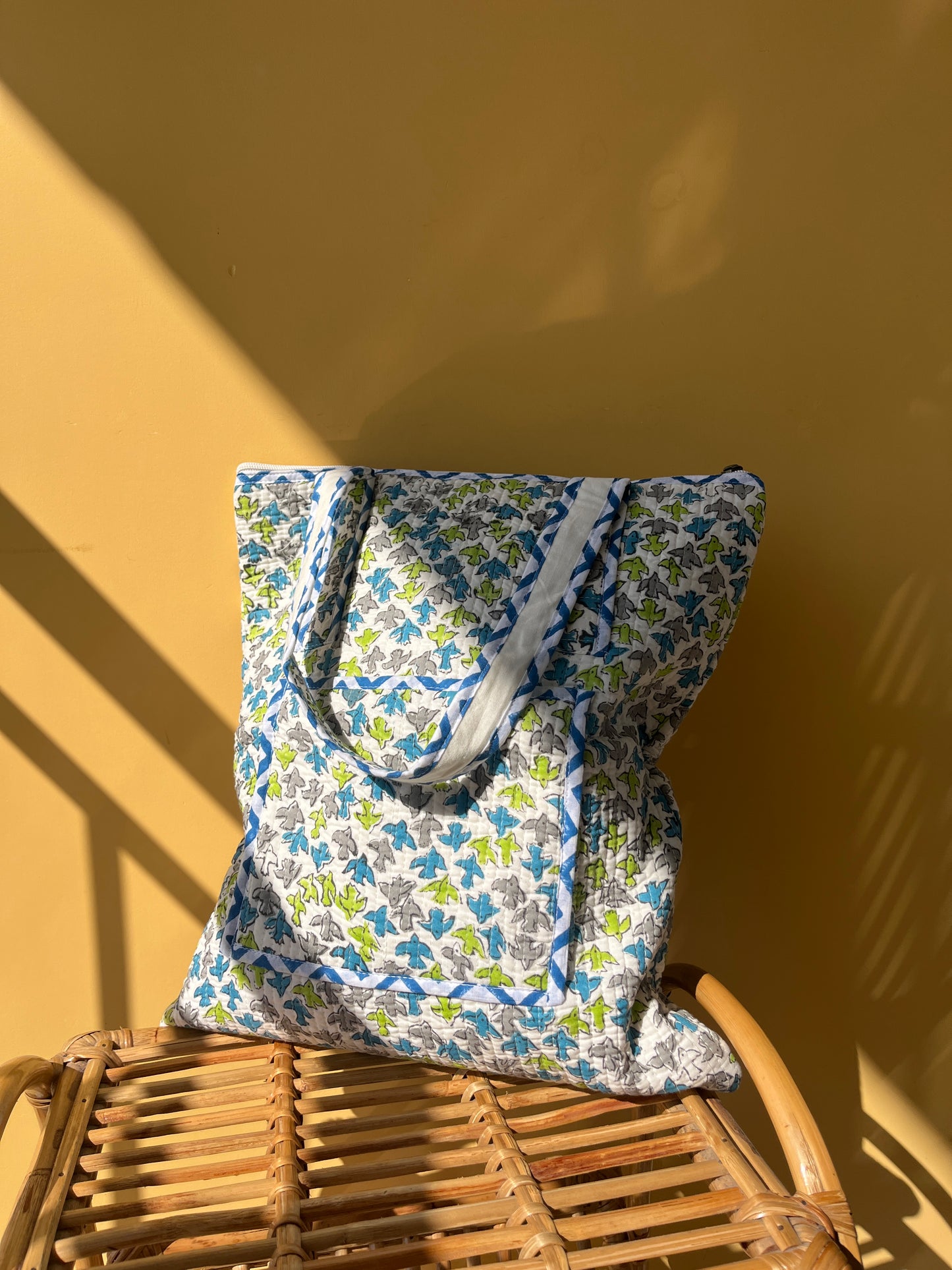 Dove Floral Vertical Cotton Quilted Tote Bag