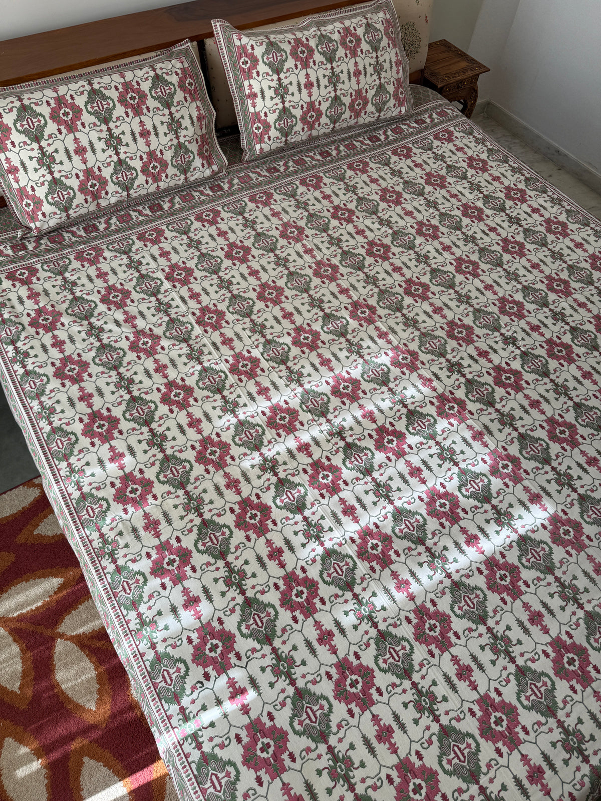 Heritage Pure Cotton King Size Bedsheet Set with 2 Pillow Covers (108”*108”)