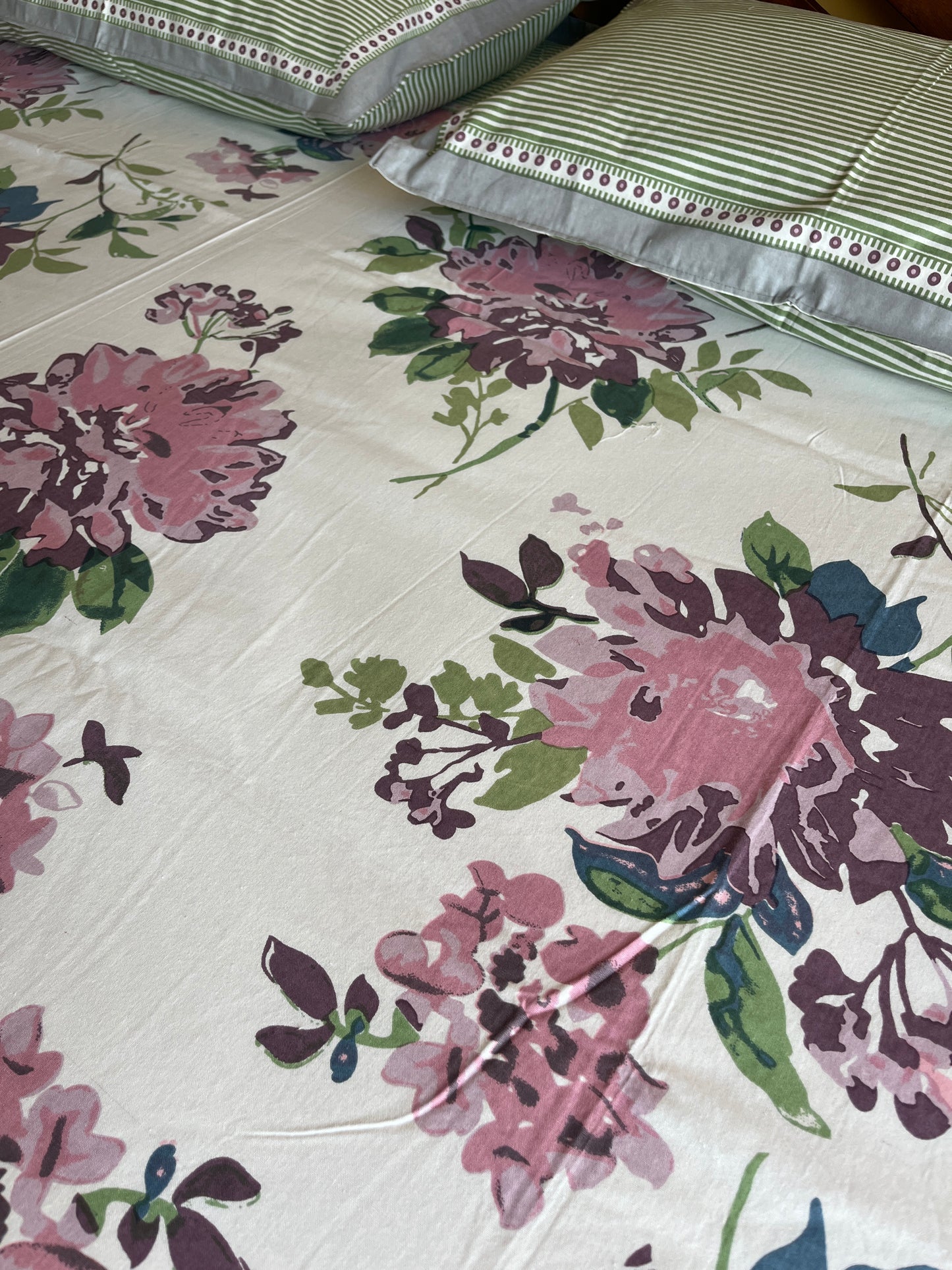 Blush Bloom Cotton Queen Size Bedsheet with 2 Pillow Covers (90”*108”)