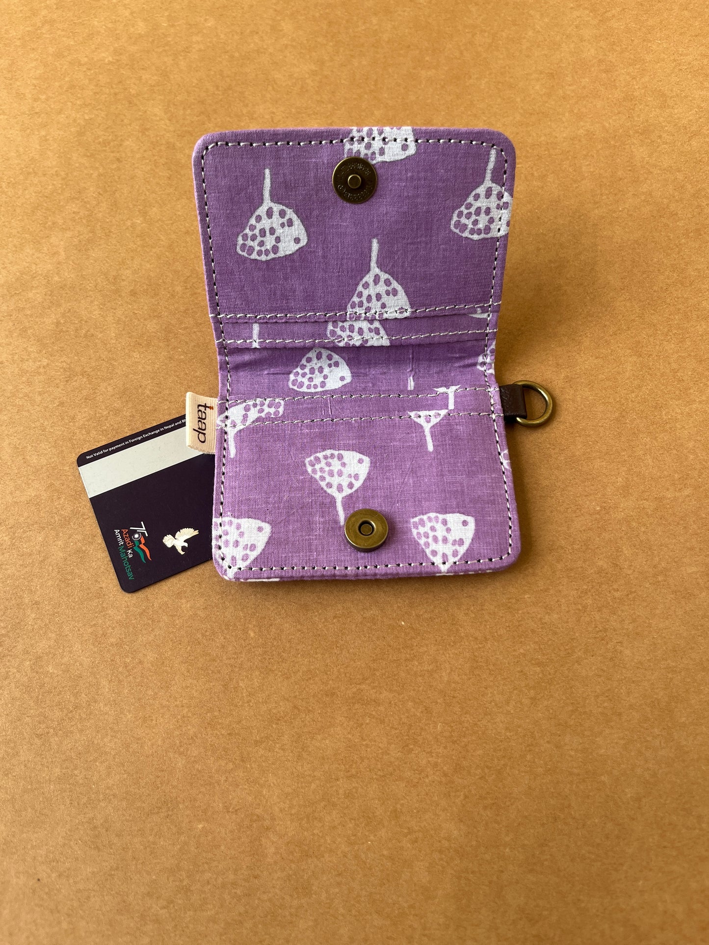 Violet Ginkgo Dots Card Wallet – Compact Security with a Touch of Tradition