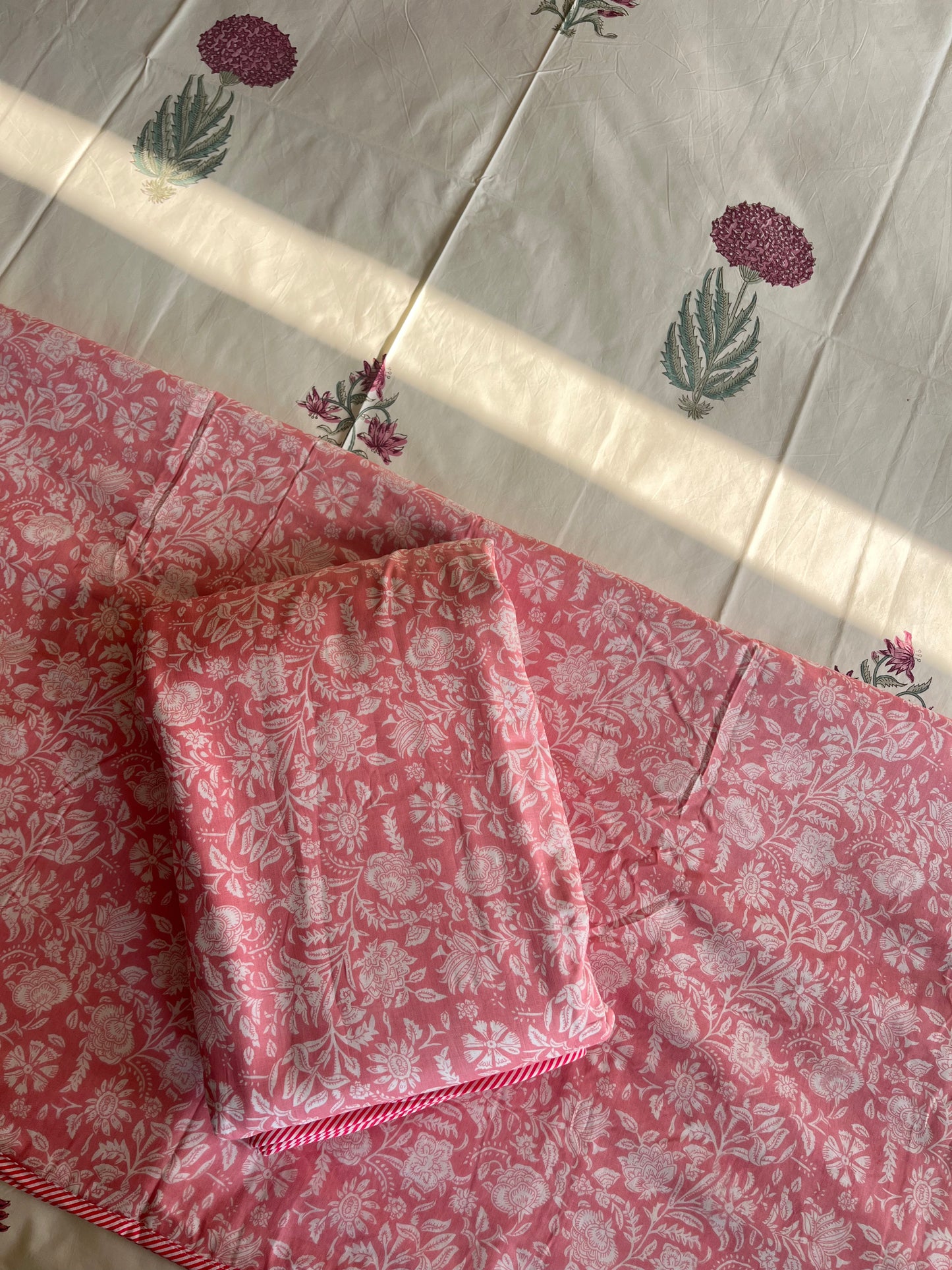 Pink Floral Screen Print Single Bed Dohar (60”*90”)