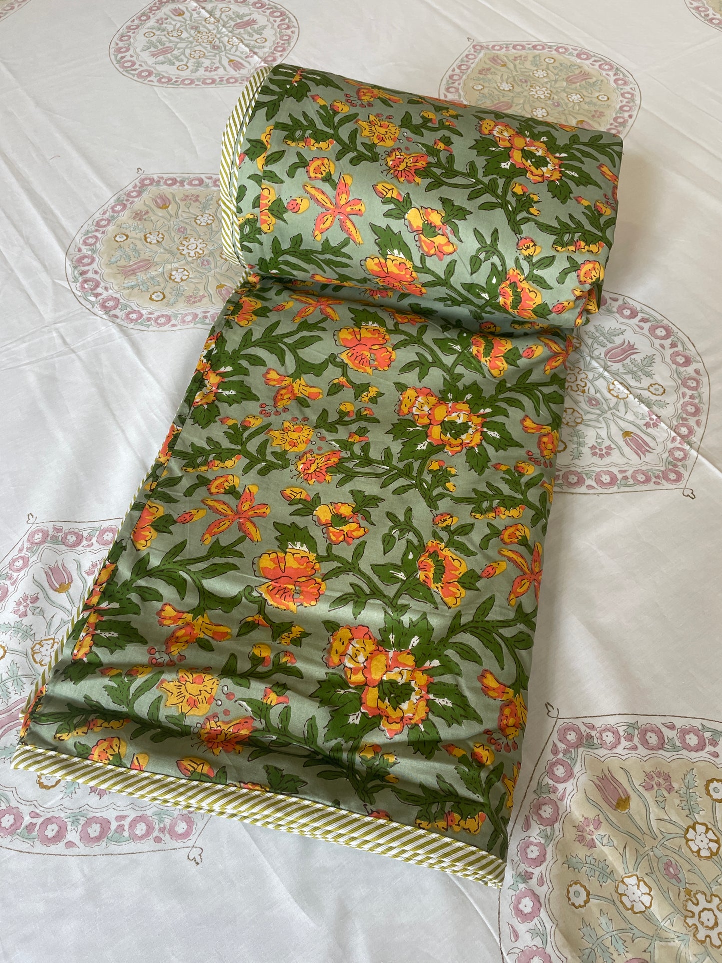 Floral vine Soft Mulmul Cotton Screen Printed Double Bed Dohars