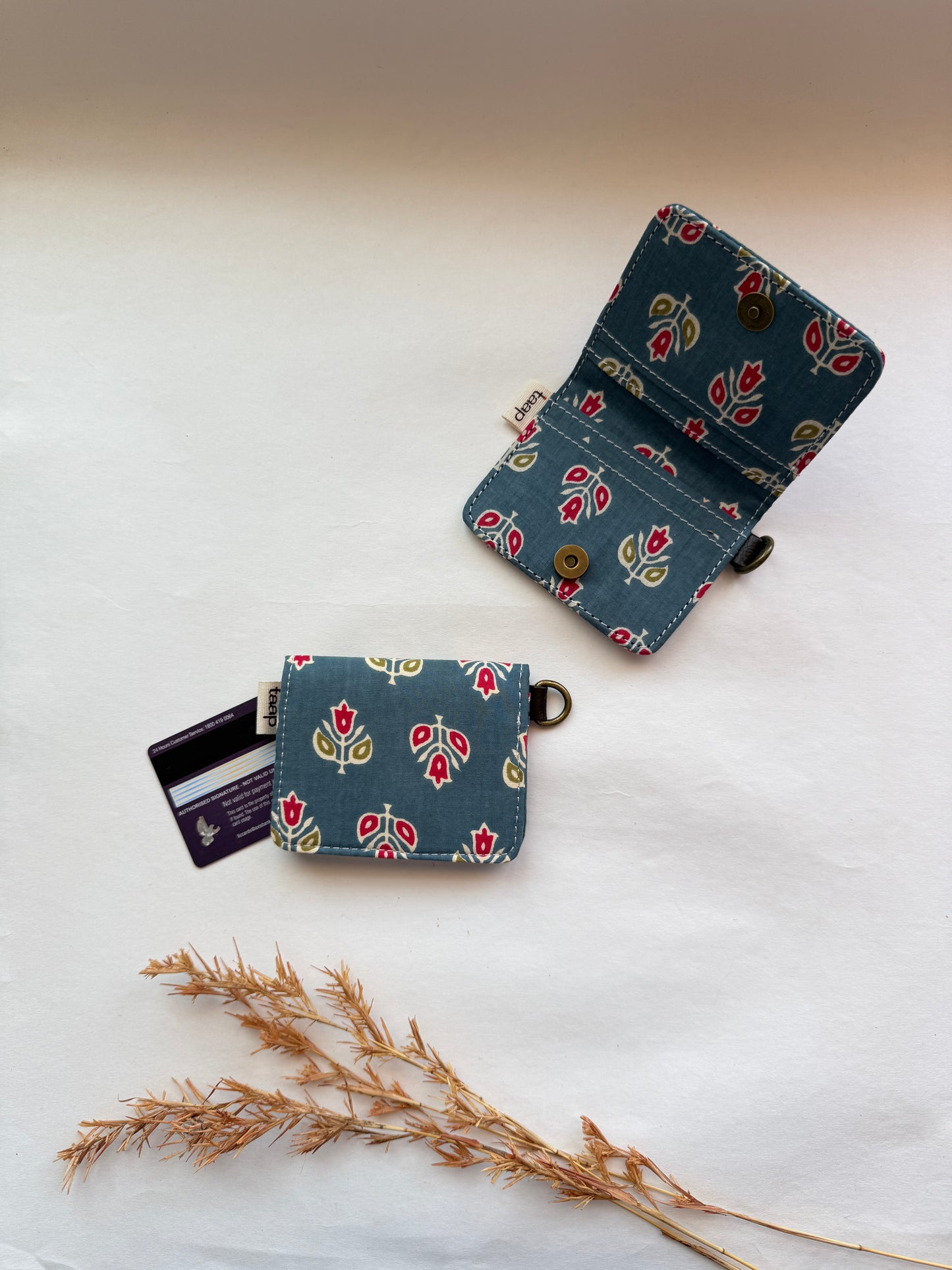 Teal Floral Card Wallet – Compact Security with a Touch of Tradition