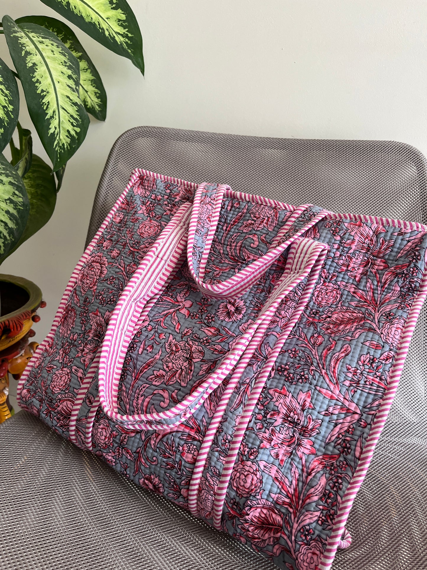 Duskwine Horizontal Cotton Quilted Tote Bag