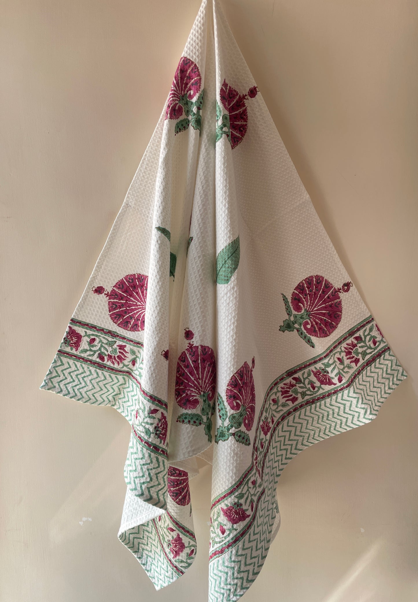 Heritage Hue Handblock Cotton Waffle Bath Towe Set ( 1 Bath Towel + 2 Hand Towel)