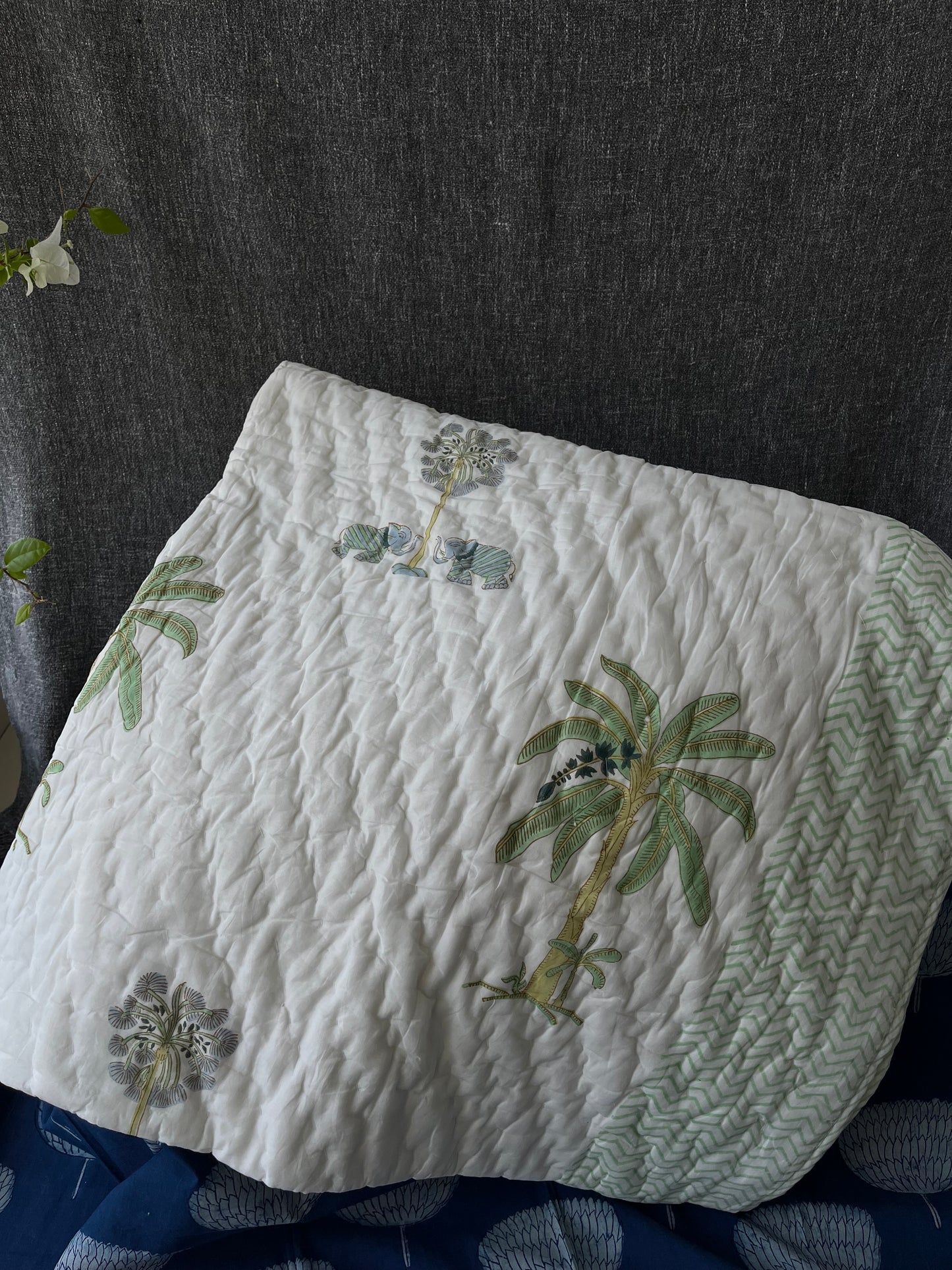 Coconut Tree Handblock Single Bed Quilt (60”*90”)