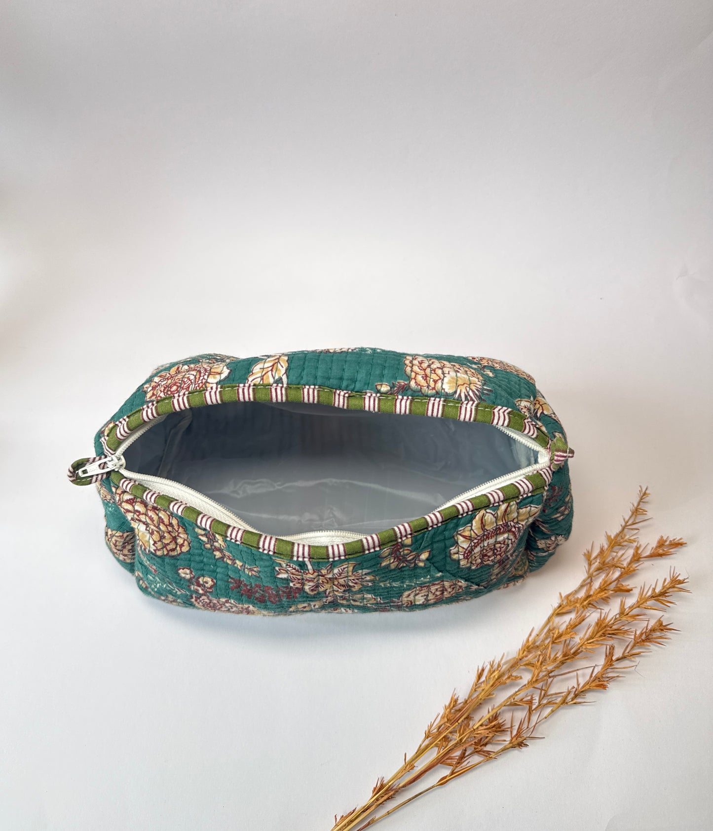 Emerald Bloom Cotton Quilted Pouches (set of 3)