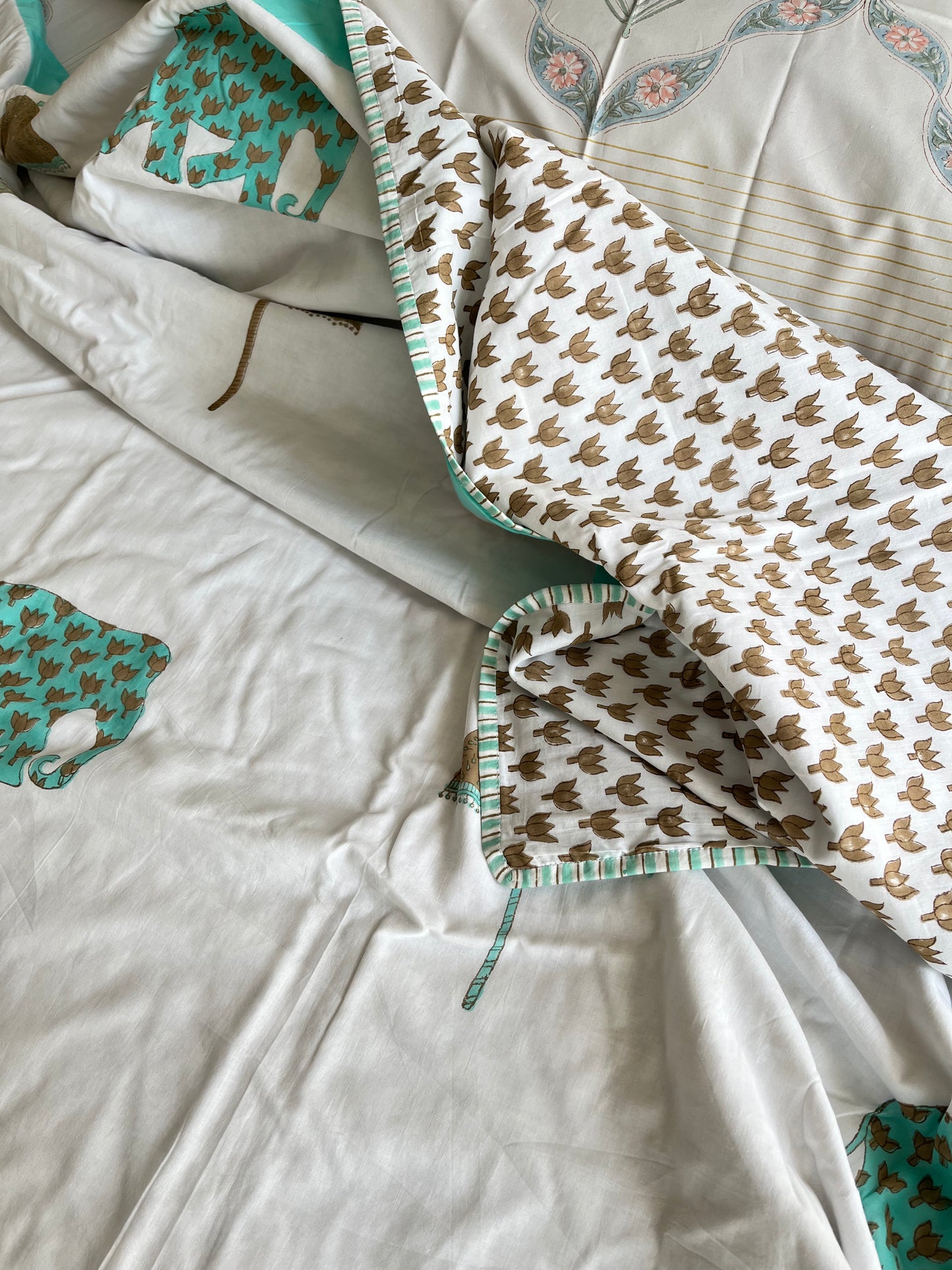 Green Elephant Premium Handblock Double Dohar (90”*108”)