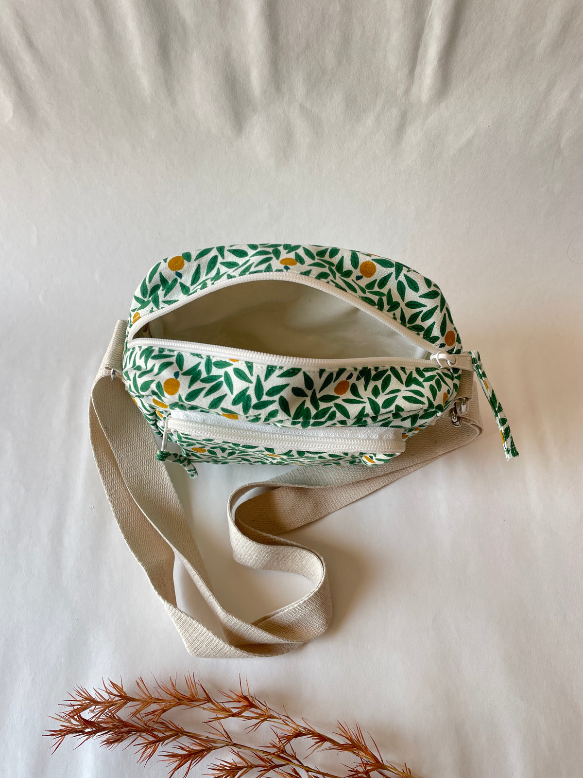Green Leaf Cotton Canvas Multi-pocket Crossbody Sling – Travel Light, Stay Stylish