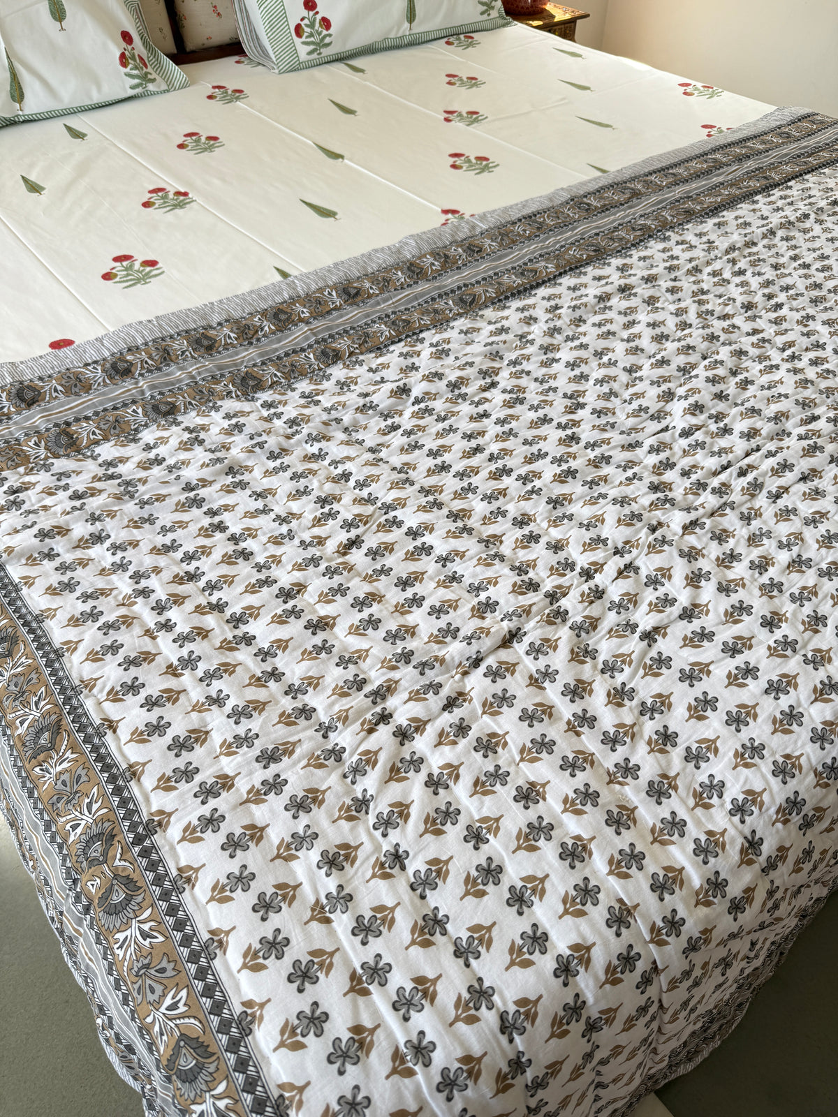 Sanganeri Print Single Bed Quilt (60”*90”)