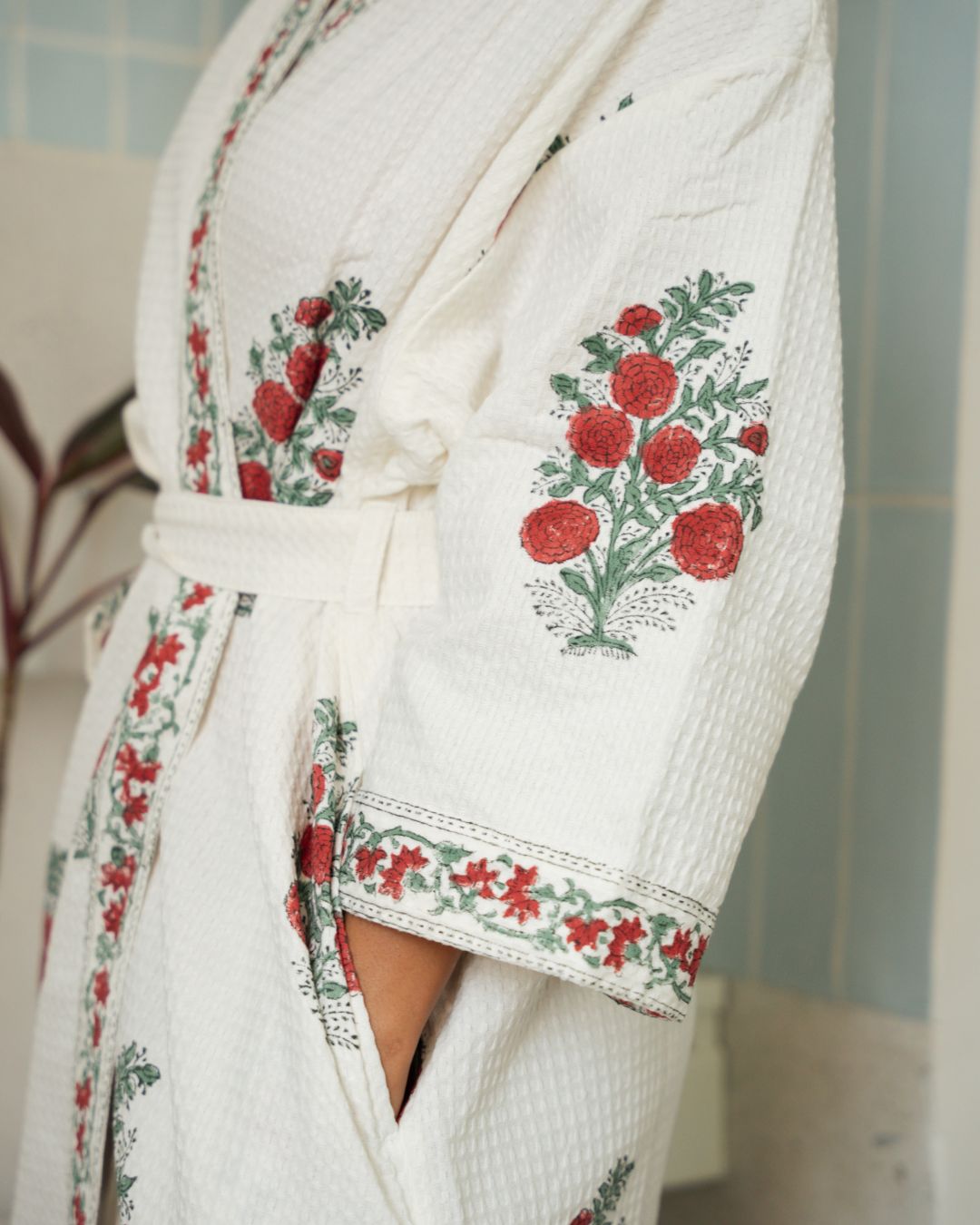 Maroon Bloom Premium Cotton Waffle Bathrobe (Adult)