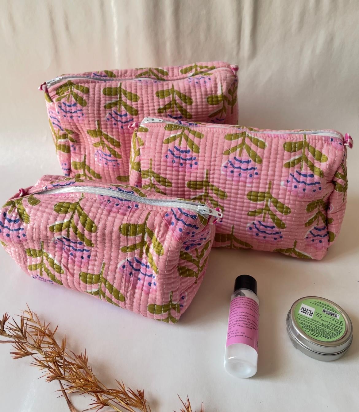 Daisy Cotton Quilted Pouches (set of 3)
