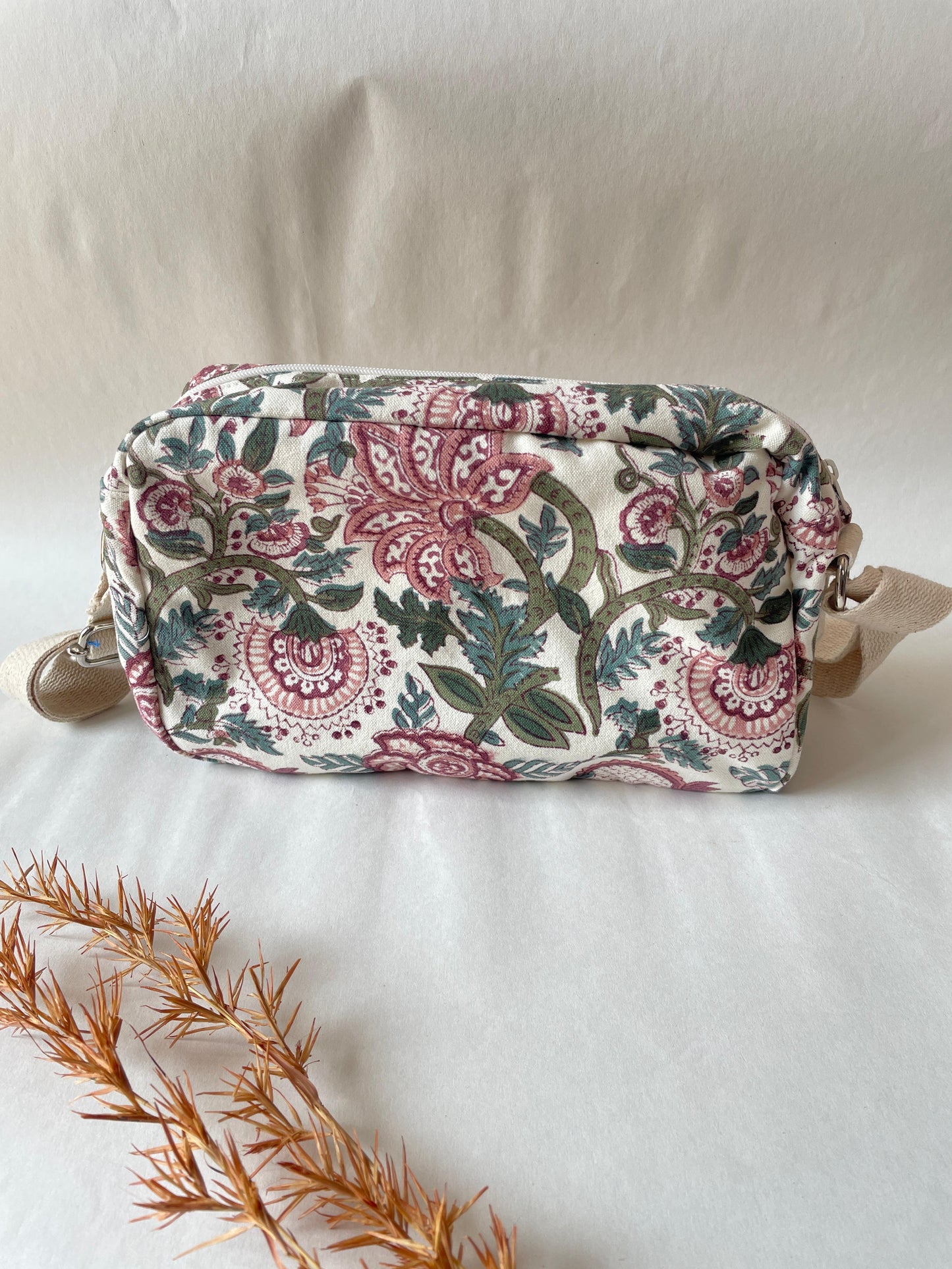 Multicolour Floral Cotton Canvas Horizontal Sling with Front & Inside Pocket – Sleek, Secure & Always Ready