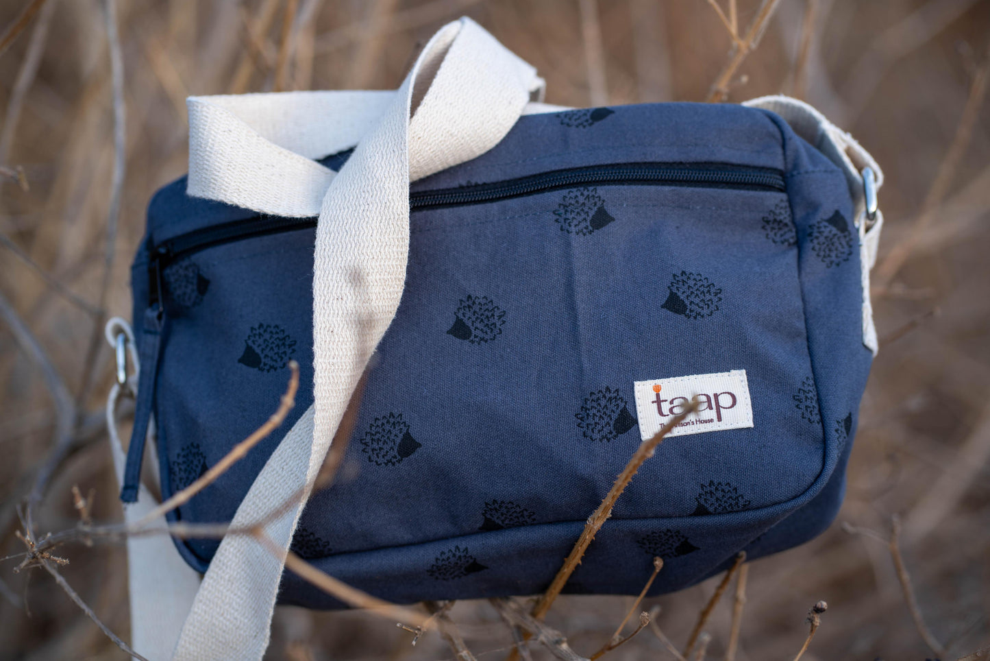 Dark Blue Cotton Canvas Horizontal Sling with Front & Inside Pocket – Sleek, Secure & Always Ready