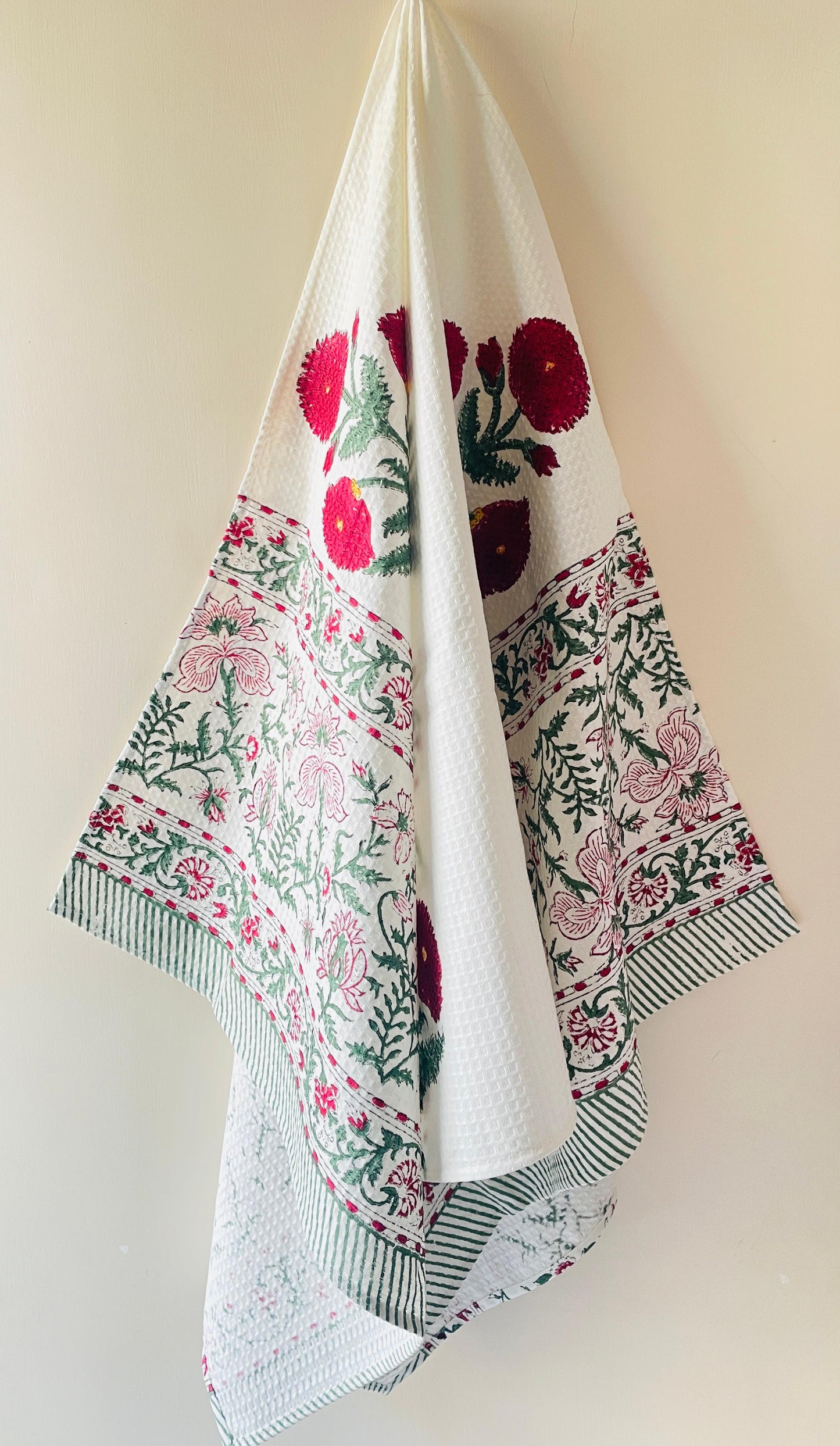 Azure Blossom HandBlock Premium Cotton Waffle Bath Towel