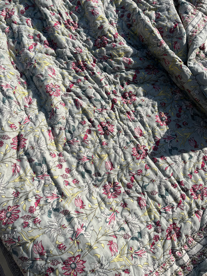 Sanganeri Print Single Bed Quilt (60”*90”)