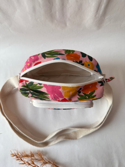 Tropical Blush Bloom Cotton Canvas Multi-pocket Crossbody Sling – Travel Light, Stay Stylish