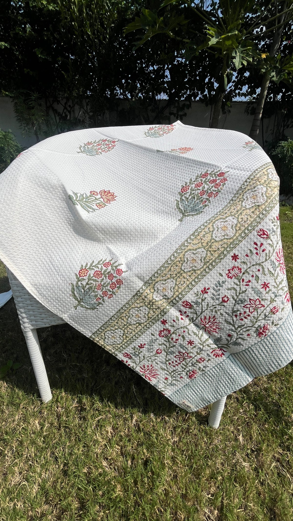 Garden Mist HandBlock Cotton Waffle Adult Bath Towel