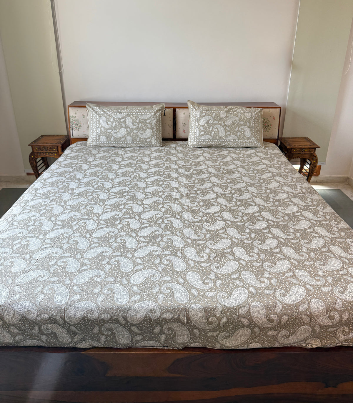 Pure Cotton King Size Bedsheet Set with 2 Pillow Covers (108”*108”)