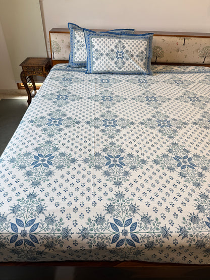 Neel Bagh Pure Cotton King Size Bedsheet Set with 2 Pillow Covers (108”*108”)
