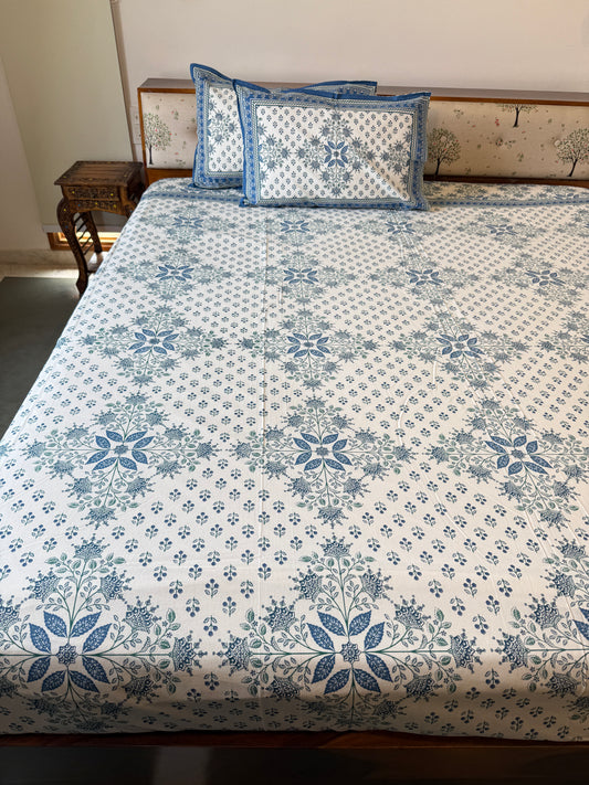 Neel Bagh Pure Cotton King Size Bedsheet Set with 2 Pillow Covers (108”*108”)