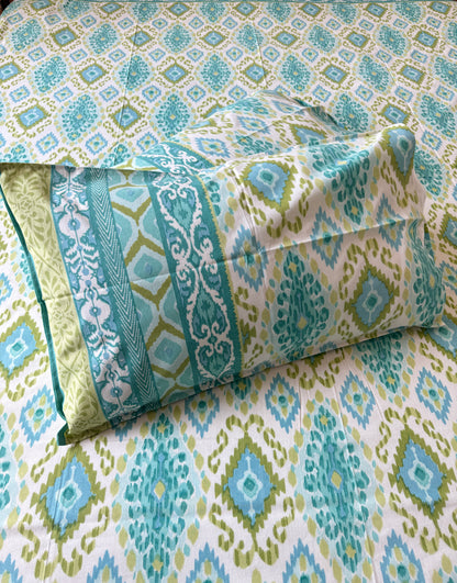 Ikat Reverie Pure Cotton King Size Bedsheet Set with 2 Pillow Covers (108”*108”)