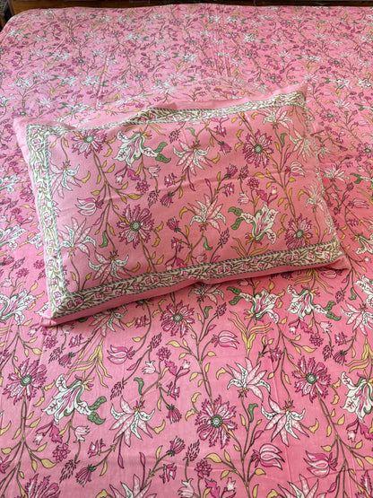 Persian Pink Pure Cotton King Size Bedsheet Set with 2 Pillow Covers (108”*108”)