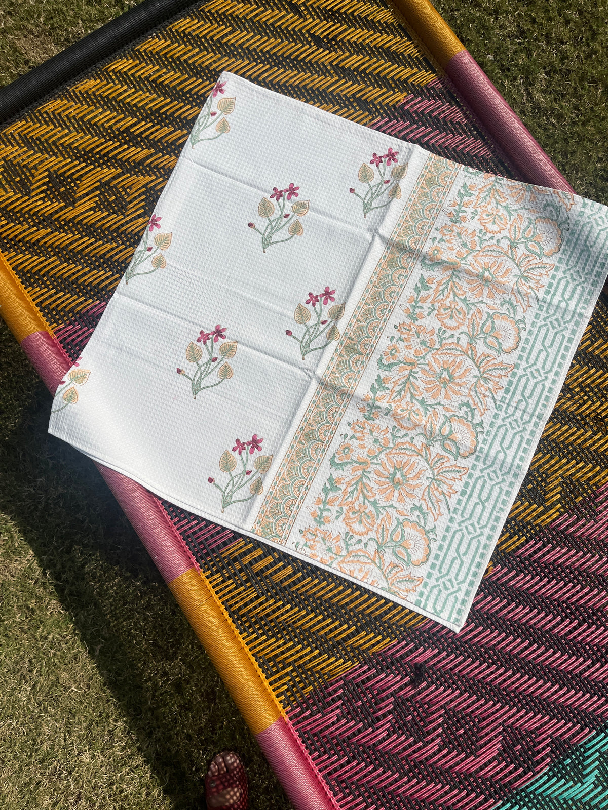 Moonlit Flora HandBlock Cotton Waffle Bath Towel