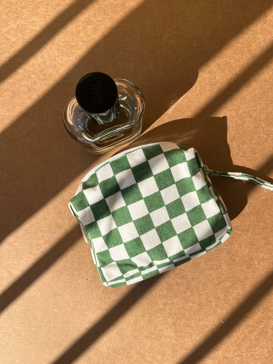 Green Checkered Cotton Canvas Small Pouch – Petite, Pretty, and Purposeful (Copy)