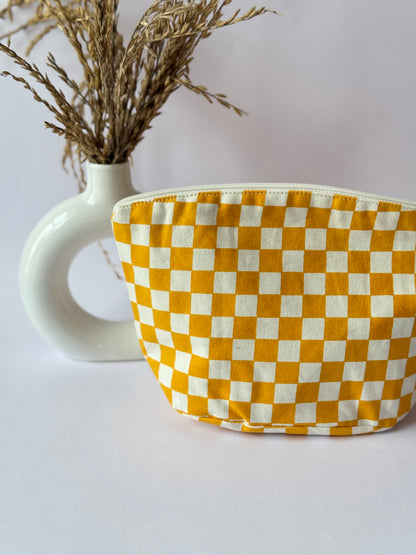 Yellow Checkered Canvas Big Pouch