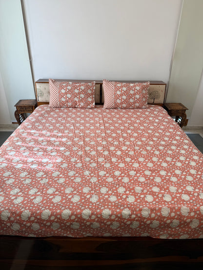 Coral Garden Pure Cotton King Size Bedsheet Set with 2 Pillow Covers (108”*108”)