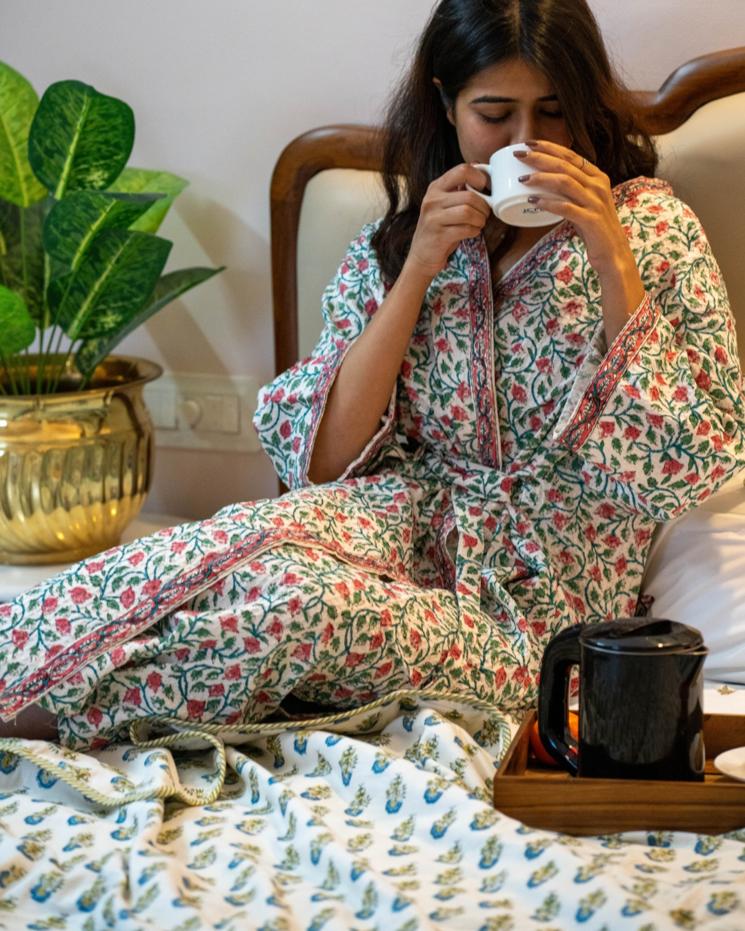 Mughal Floral Premium Cotton Waffle Bathrobe (Adult)