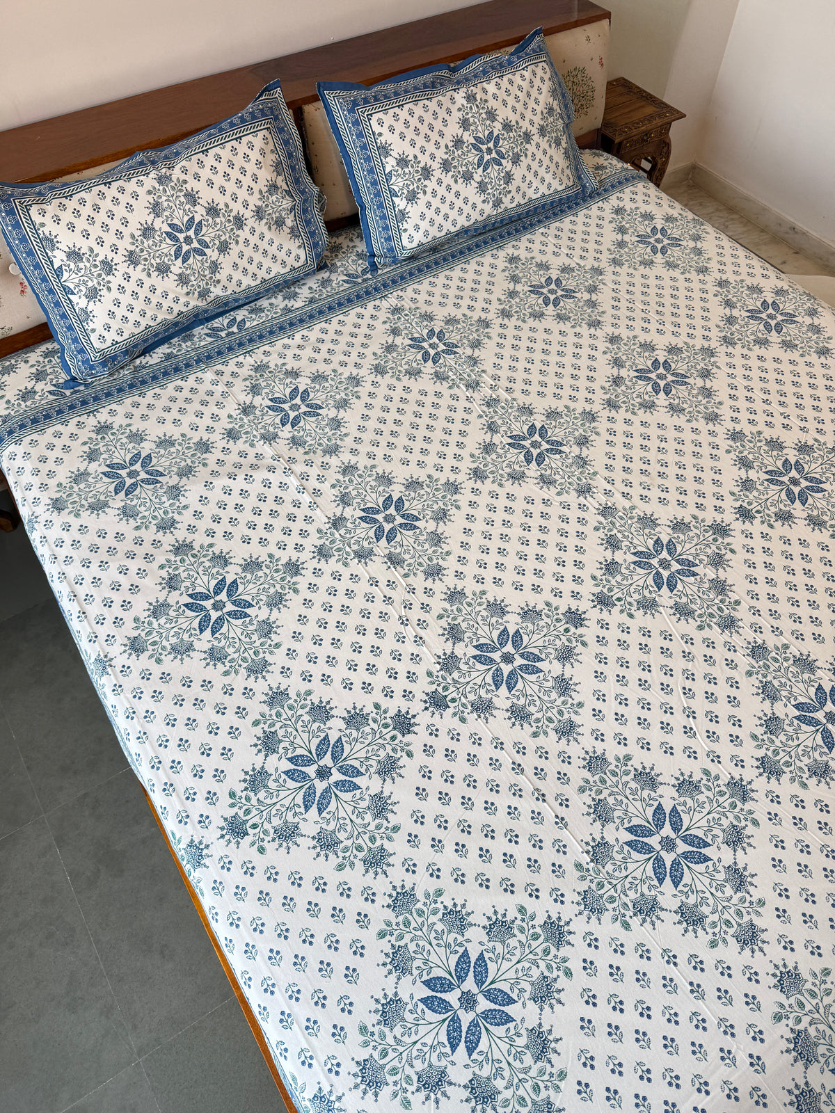 Neel Bagh Pure Cotton King Size Bedsheet Set with 2 Pillow Covers (108”*108”)
