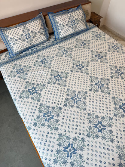 Neel Bagh Pure Cotton King Size Bedsheet Set with 2 Pillow Covers (108”*108”)