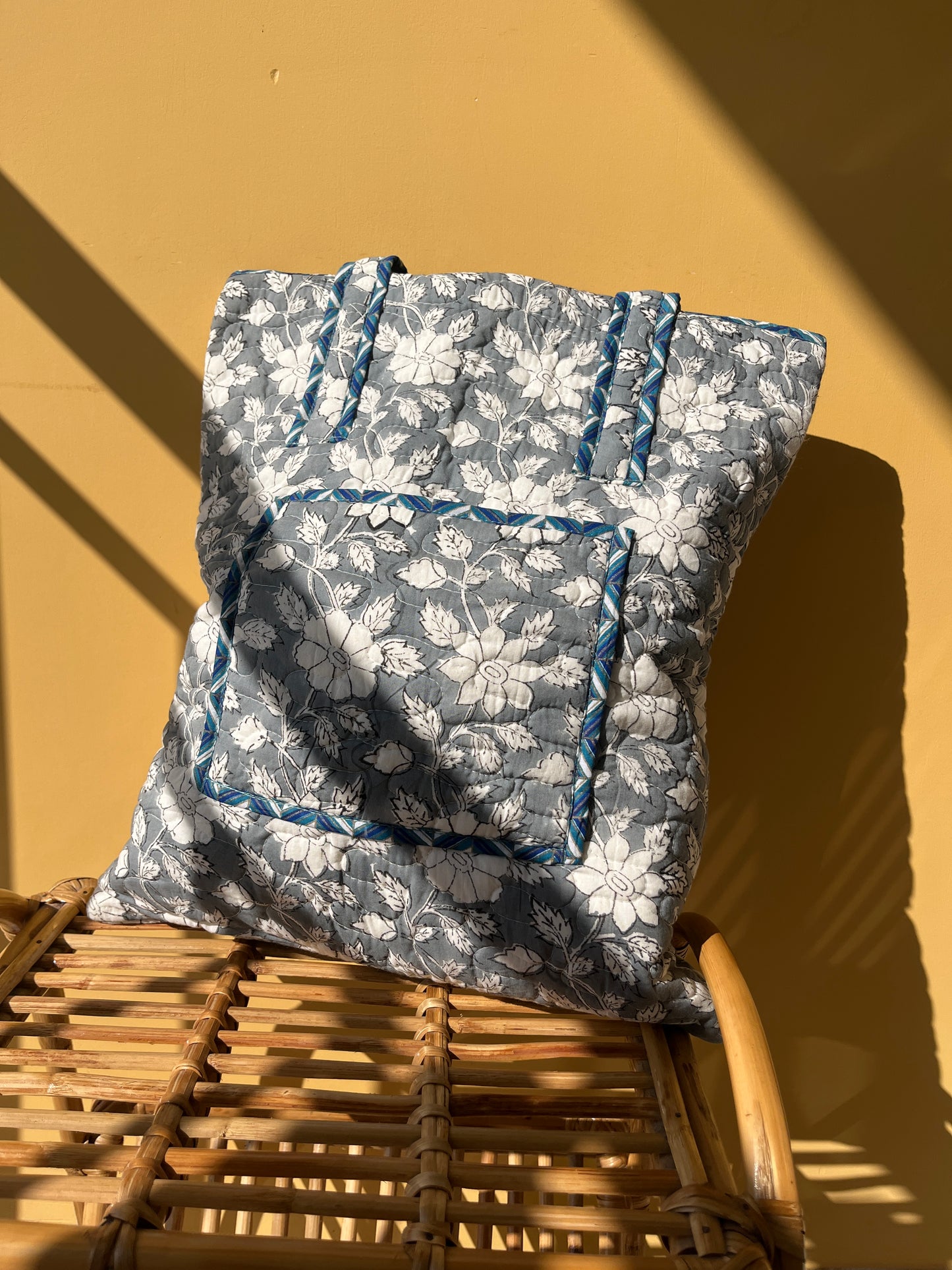 Ash Bloom Vertical Cotton Quilted Tote Bag