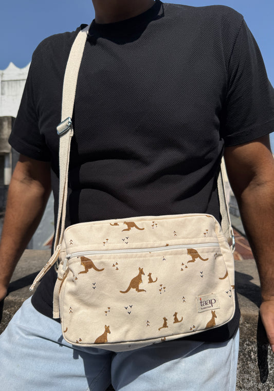 Kangaroo Cotton Canvas Horizontal Sling with Front & Inside Pocket – Sleek, Secure & Always Ready