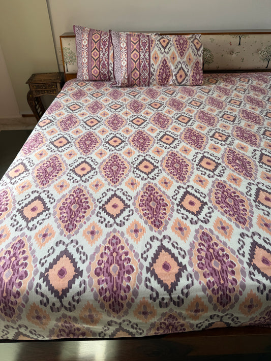 Rangrez Ikat Pure Cotton King Size Bedsheet Set with 2 Pillow Covers (108”*108”)