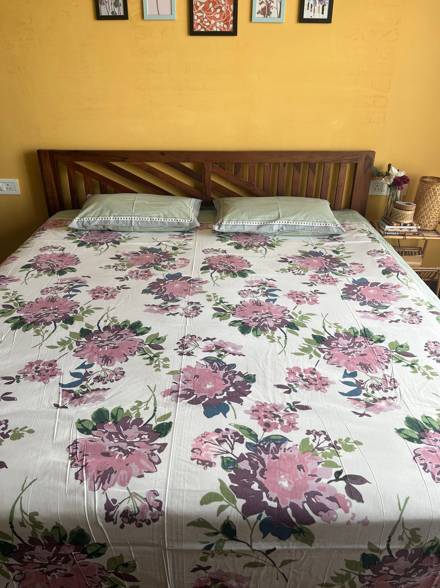 Blush Bloom Cotton Queen Size Bedsheet with 2 Pillow Covers (90”*108”)