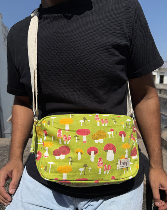 Mushroom Cotton Canvas Horizontal Sling with Inside Pocket – Sleek, Secure & Always Ready