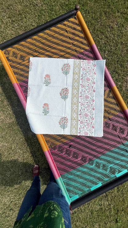 Garden Mist HandBlock Cotton Waffle Adult Bath Towel