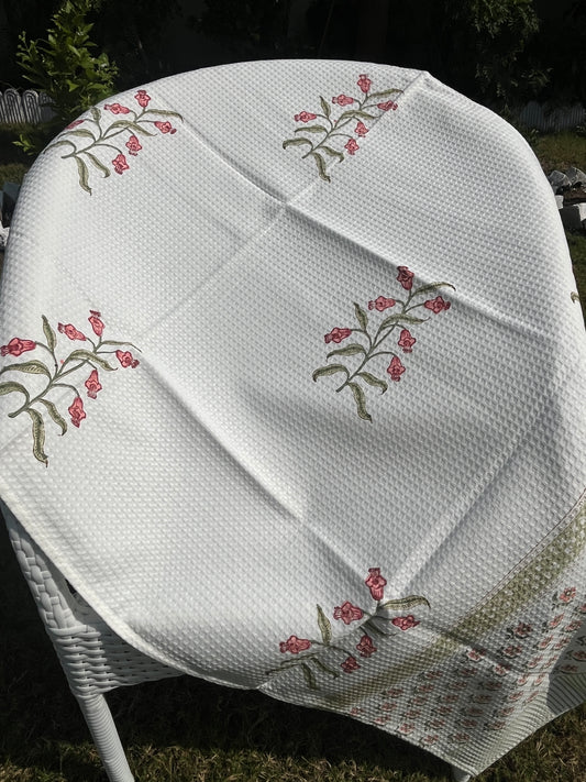 Ruby Petal HandBlock Premium Cotton Waffle Bath Towel