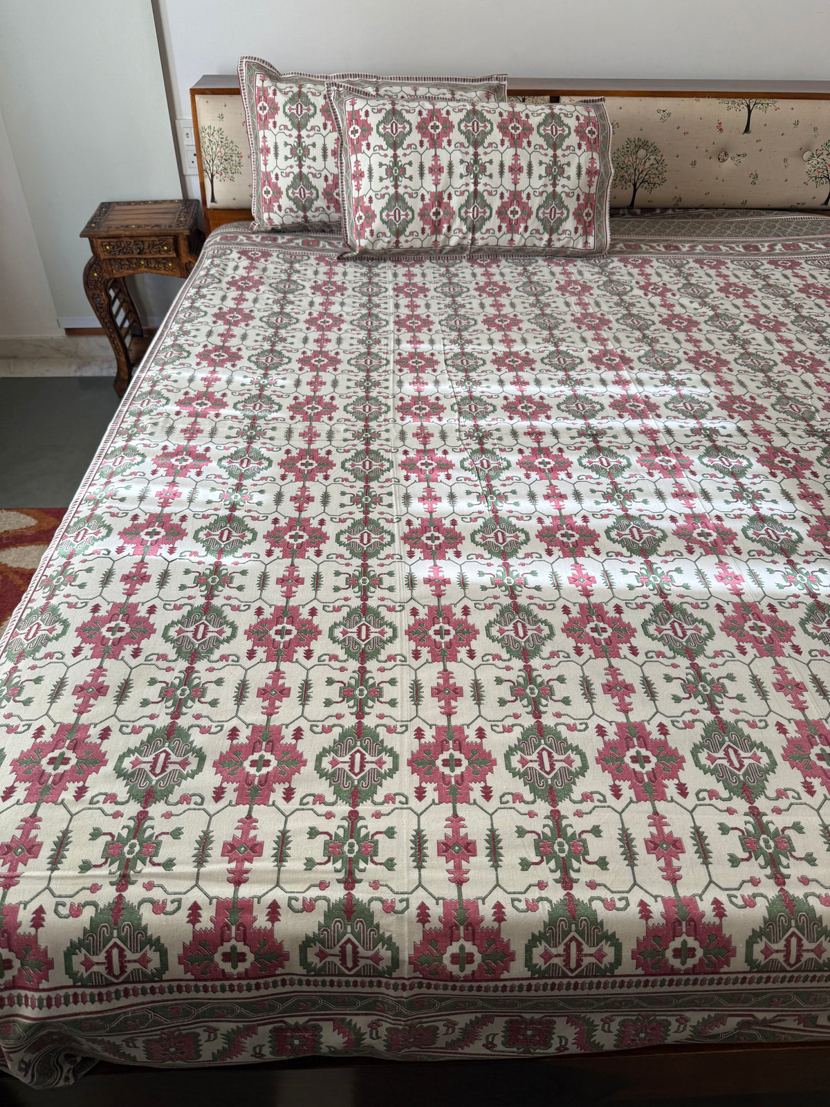 Heritage Pure Cotton King Size Bedsheet Set with 2 Pillow Covers (108”*108”)