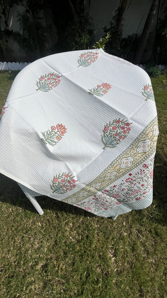 Garden Mist HandBlock Cotton Waffle Adult Bath Towel