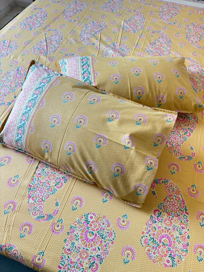 Amber Paisely Pure Cotton King Size Bedsheet Set with 2 Pillow Covers (108”*108”)
