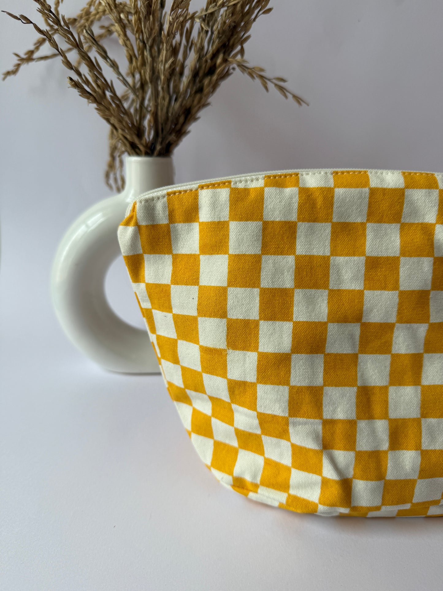 Yellow Checkered Canvas Big Pouch