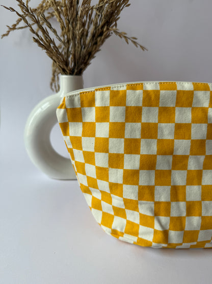 Yellow Checkered Canvas Big Pouch
