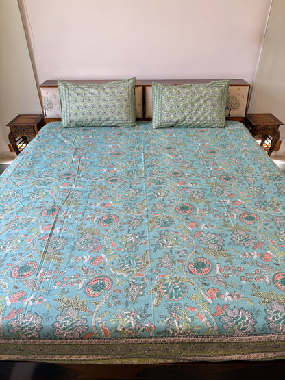 Pure Cotton King Size Bedsheet Set with 2 Pillow Covers (108”*108”)