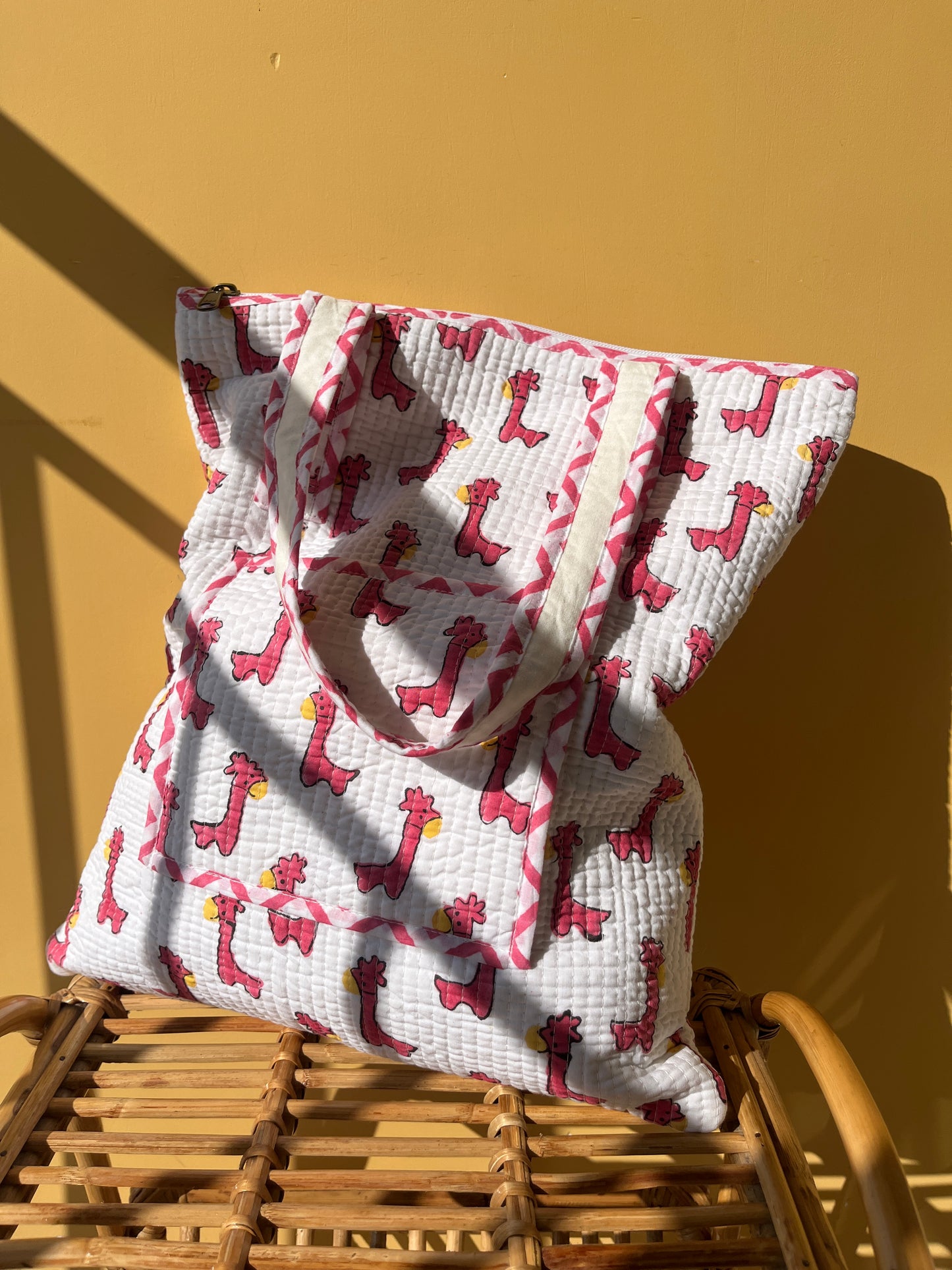 Giraffe Vertical Cotton Quilted Tote Bag