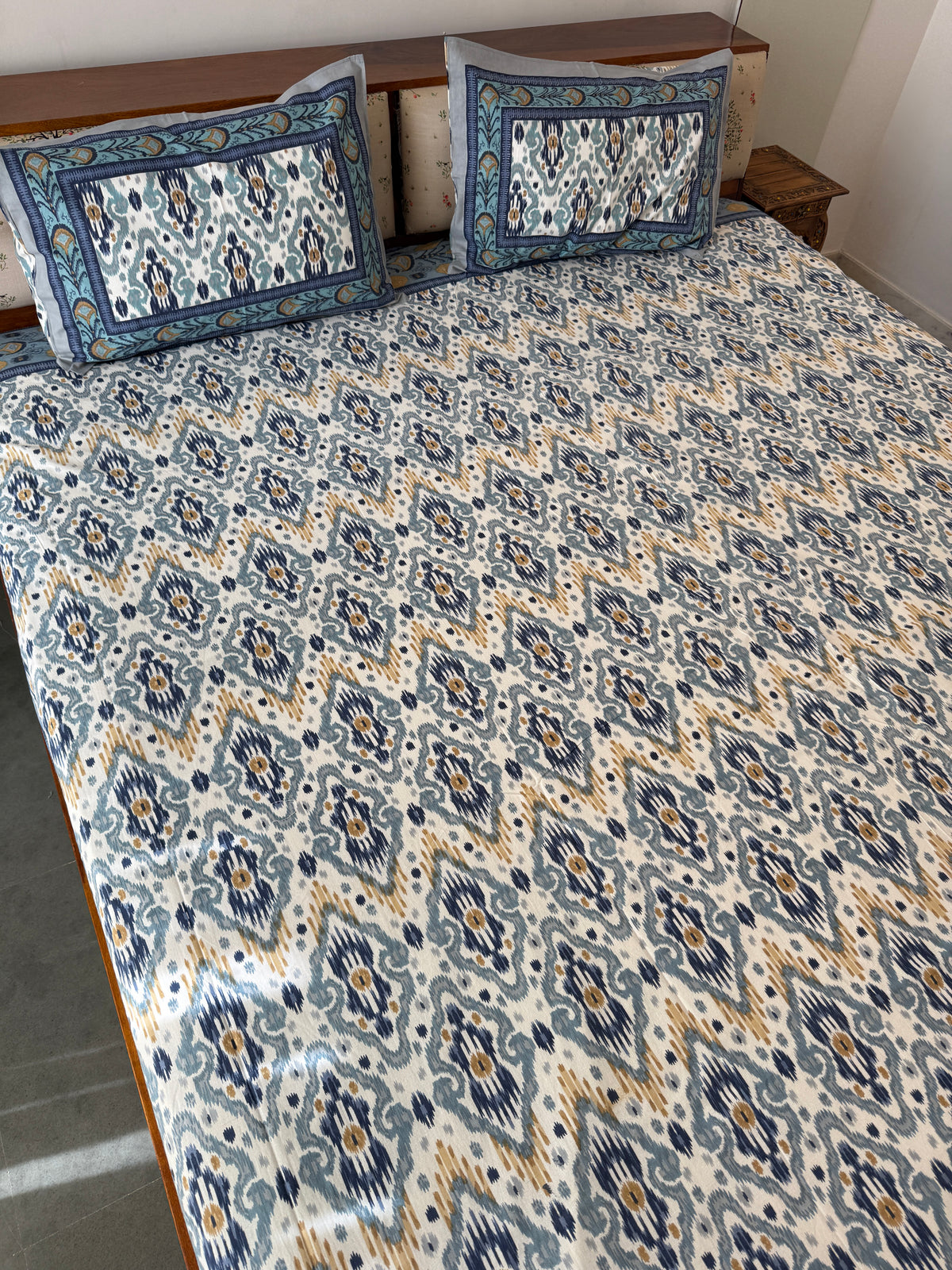 Coral Ikat Pure Cotton King Size Bedsheet Set with 2 Pillow Covers (108”*108”)